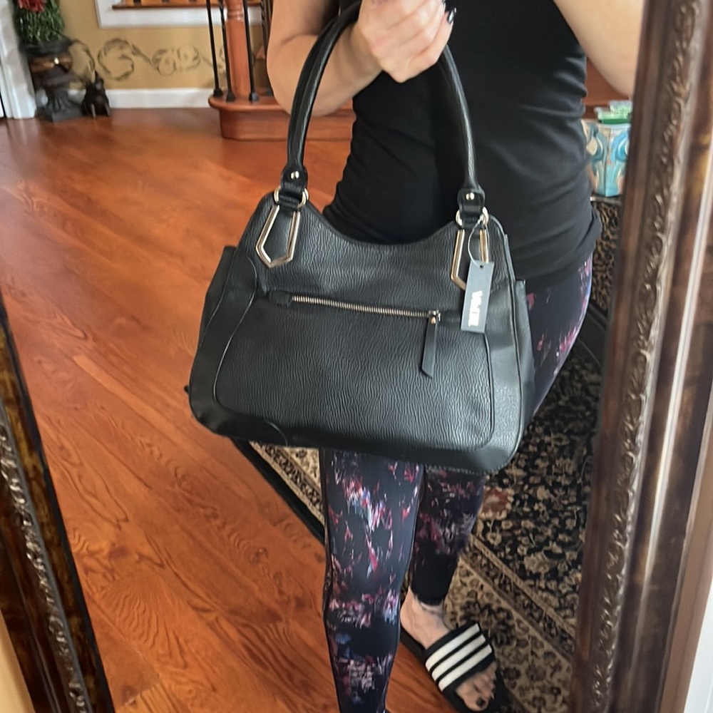 APT.9 Black Pebble Grain Vegan Leather Brooklyn Shopper Shoulder Bag